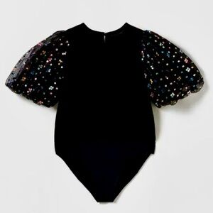 Zara Black Top with Colorful Puff Sleeves